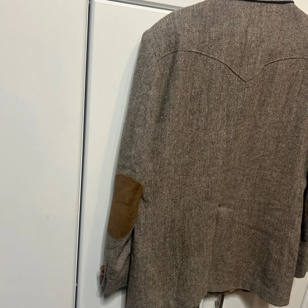 Vintage Panhandle Slim Mens 44L Brown Tweed Western Blazer Elbow Patch Made USA